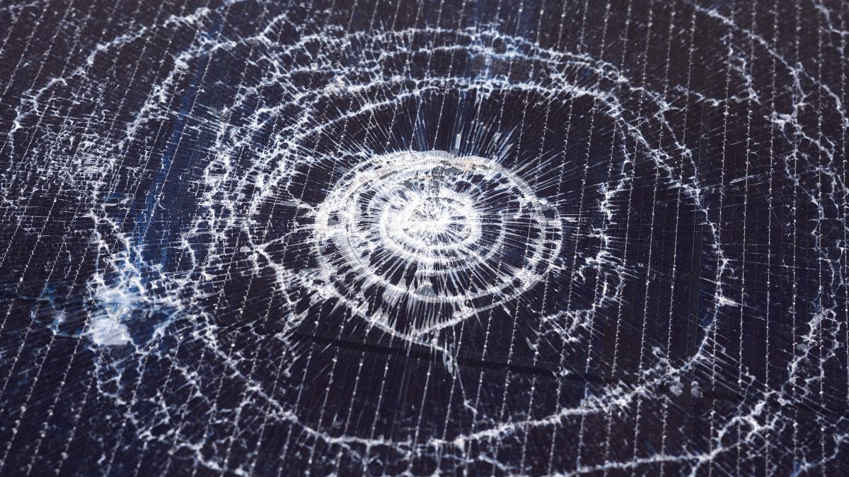 Hail damage on a solar panel